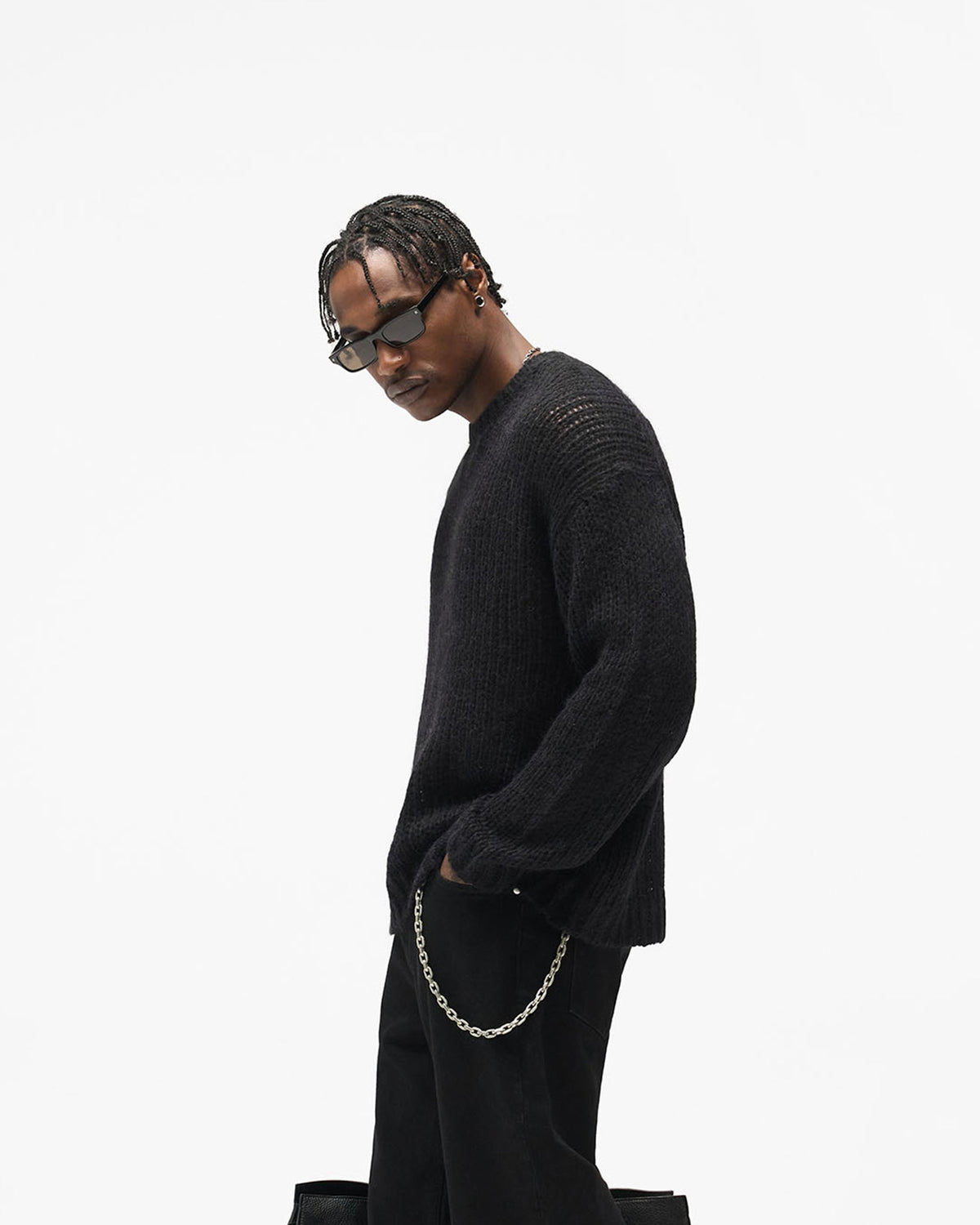 Reversible Fade Out Knit - Jet Black - Cropped Model - Side