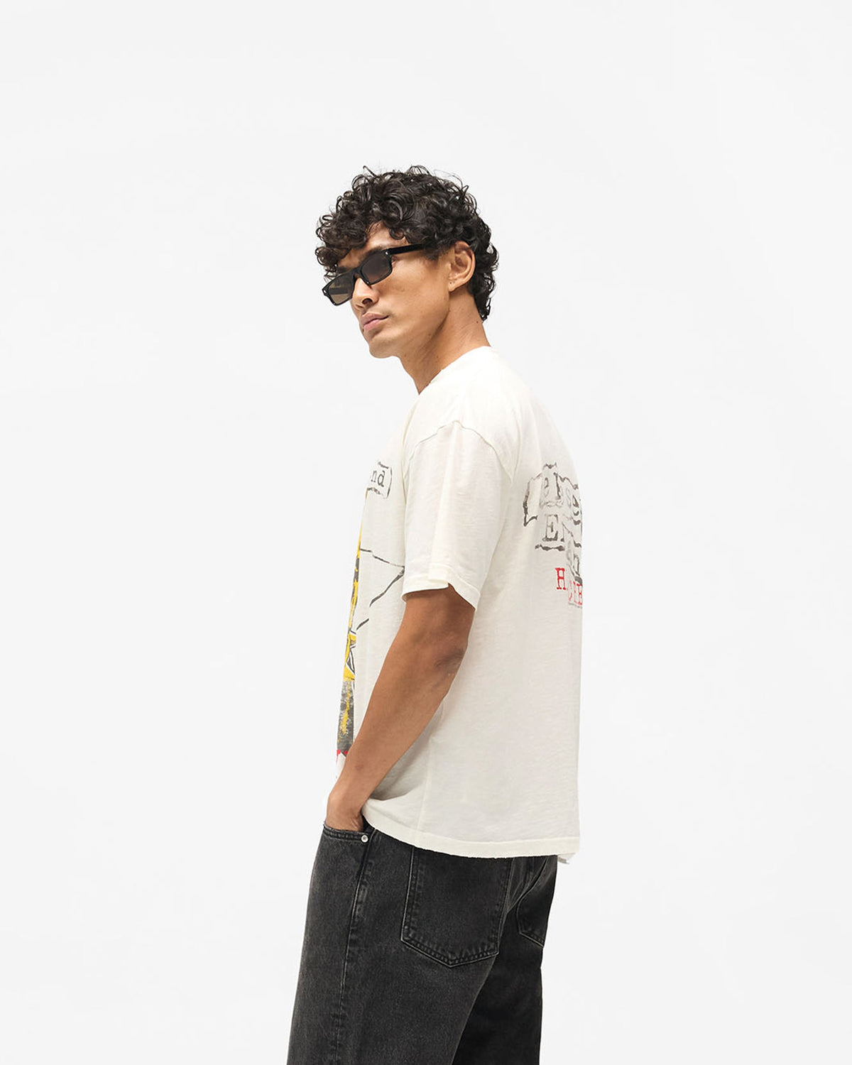 Riot T-Shirt - Flat White - Cropped Model - Side