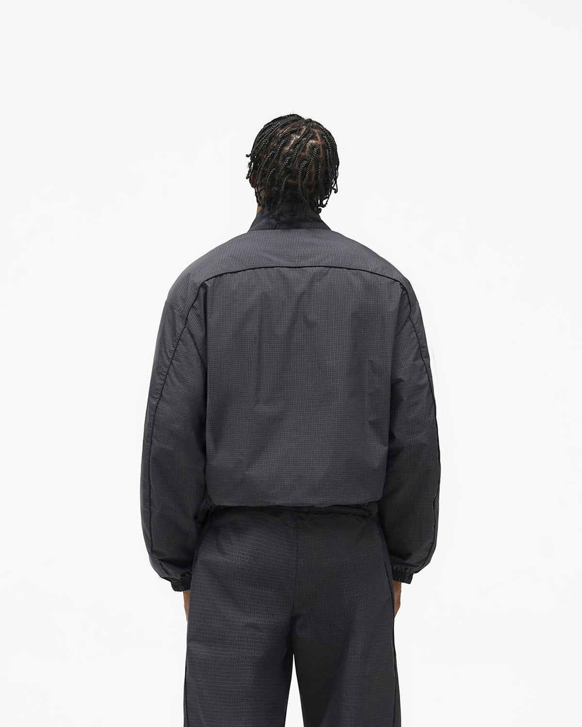 Riot Track Jacket - Navy Check - Cropped Model - Back