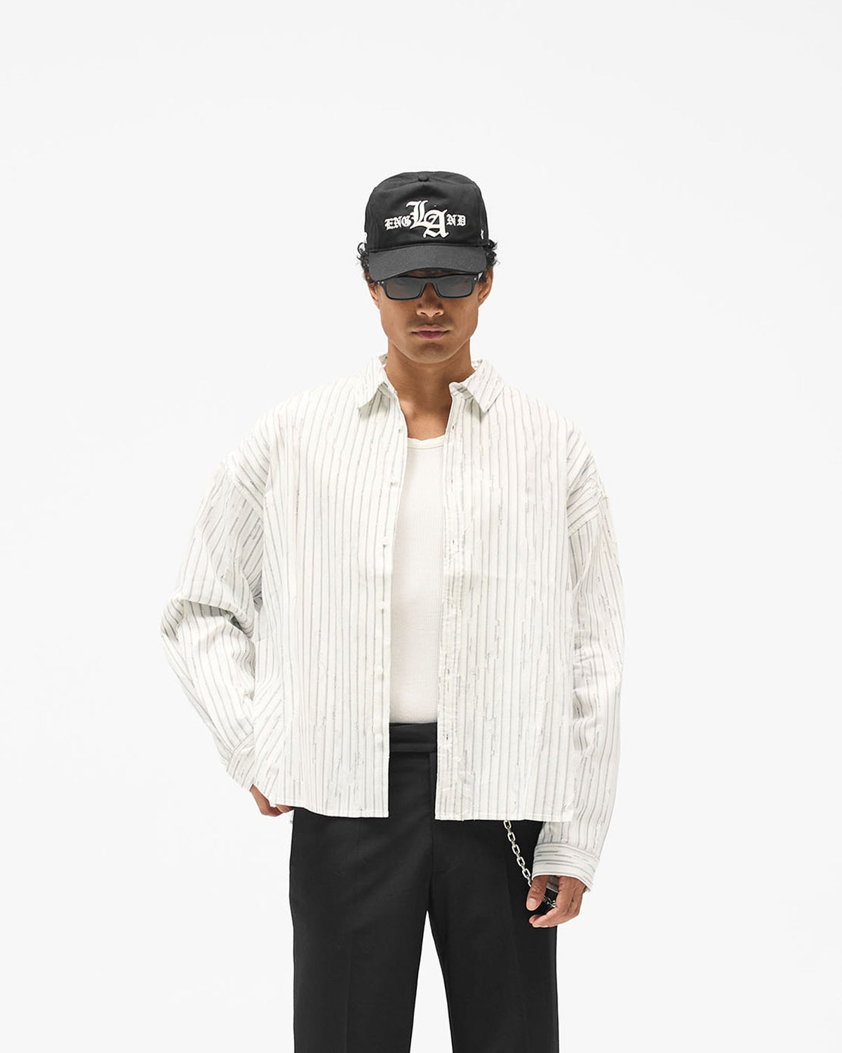 Torn Shirt - Flat White - Cropped Model - Front