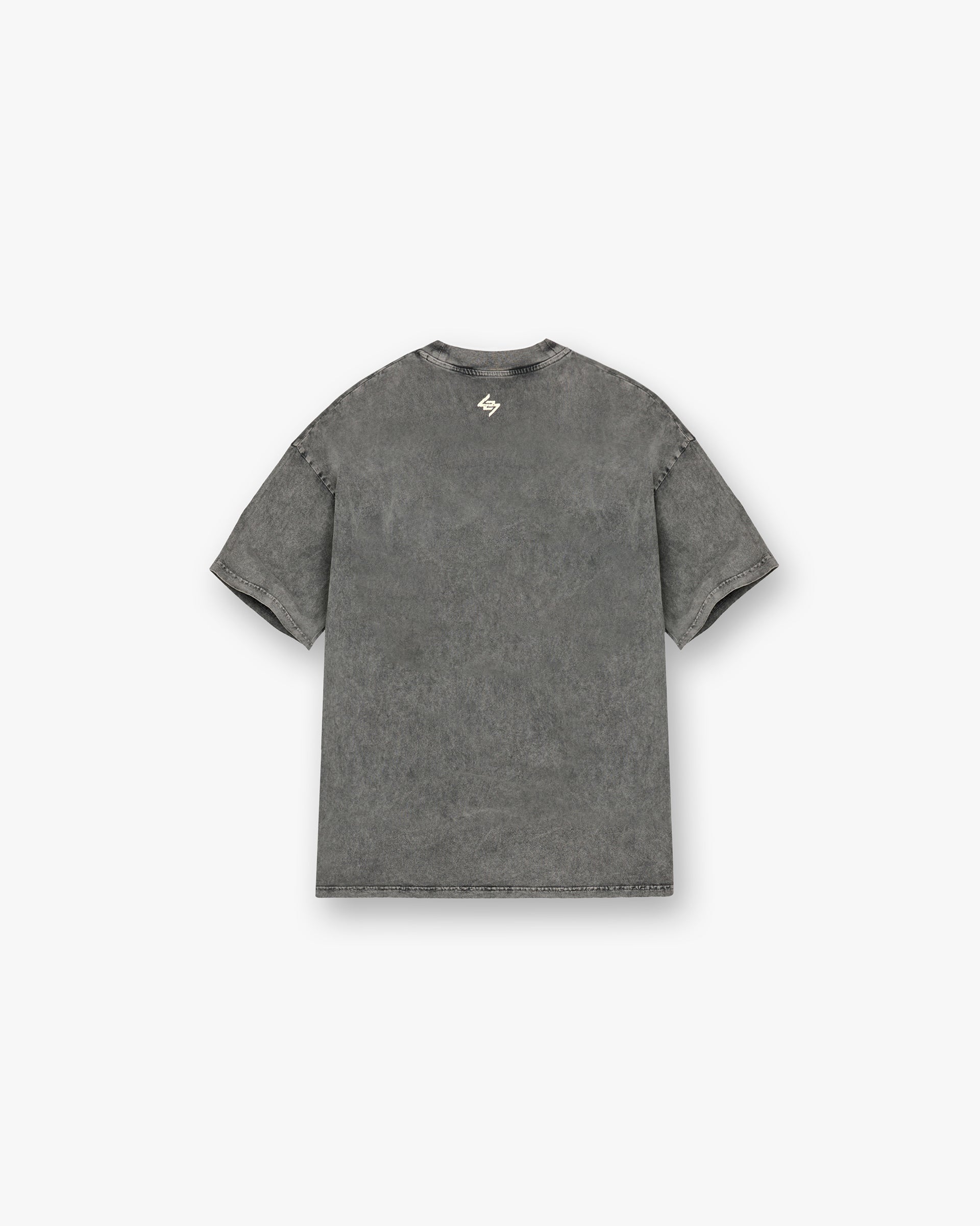 Back product image of a mens grey t-shirt on a plain white background | 247 Vs The World T-Shirt in Pewter | Oversized fit t-shirt with cracked graphic print | 247 T-Shirts | Represent Clo