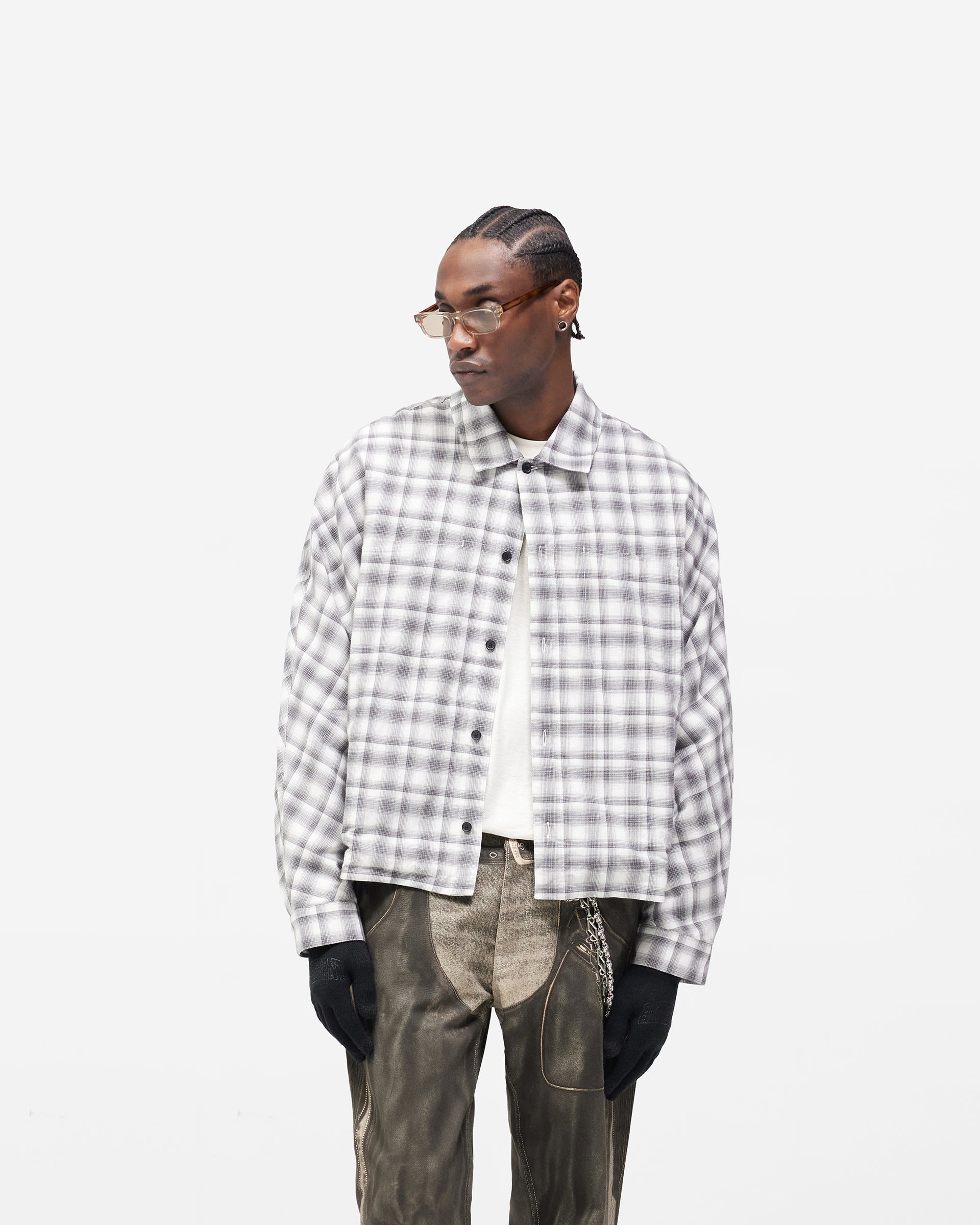 Arch Flannel Shirt - Flat White Jet Black