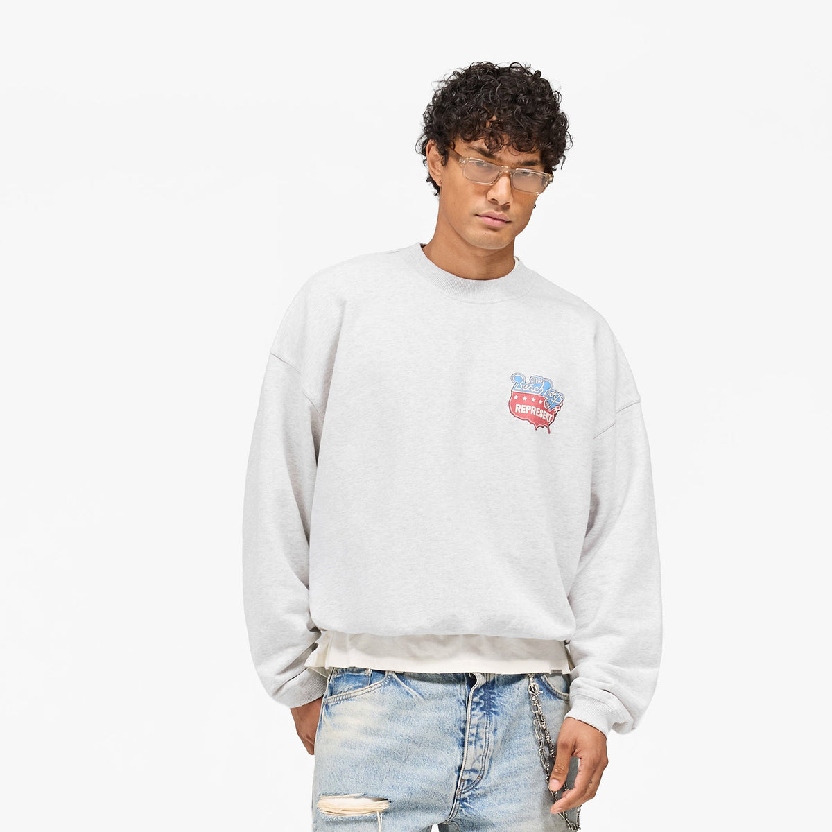 Represent x Beach Boys Americas Band Sweater | Ice Grey Marl | REPRESENT